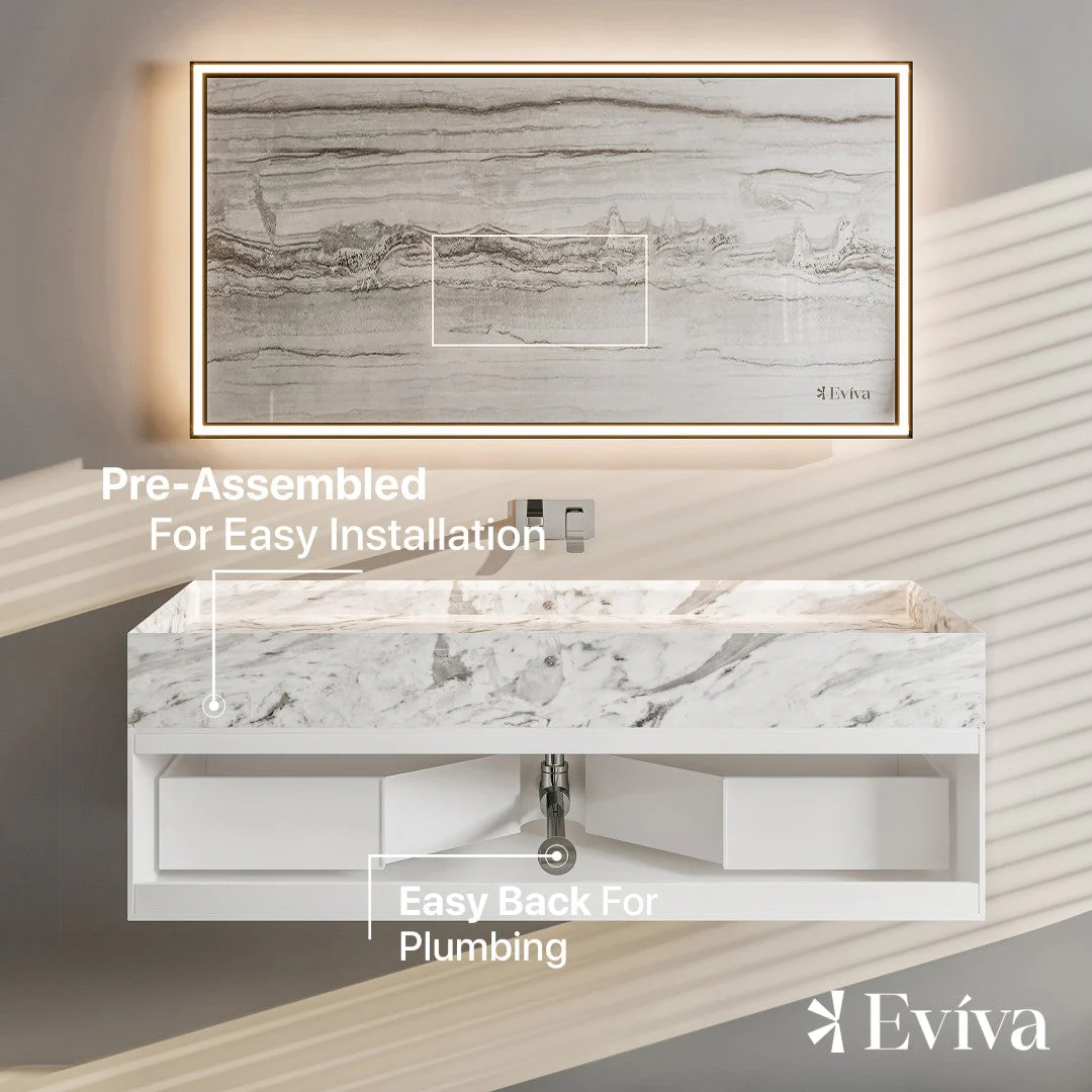 Eviva Fritti 48 in. W x 20 in. D x 16.5 in. H Floating Bathroom Vanity in White with White Carrara Marble Top with Trough Sink - Image 6
