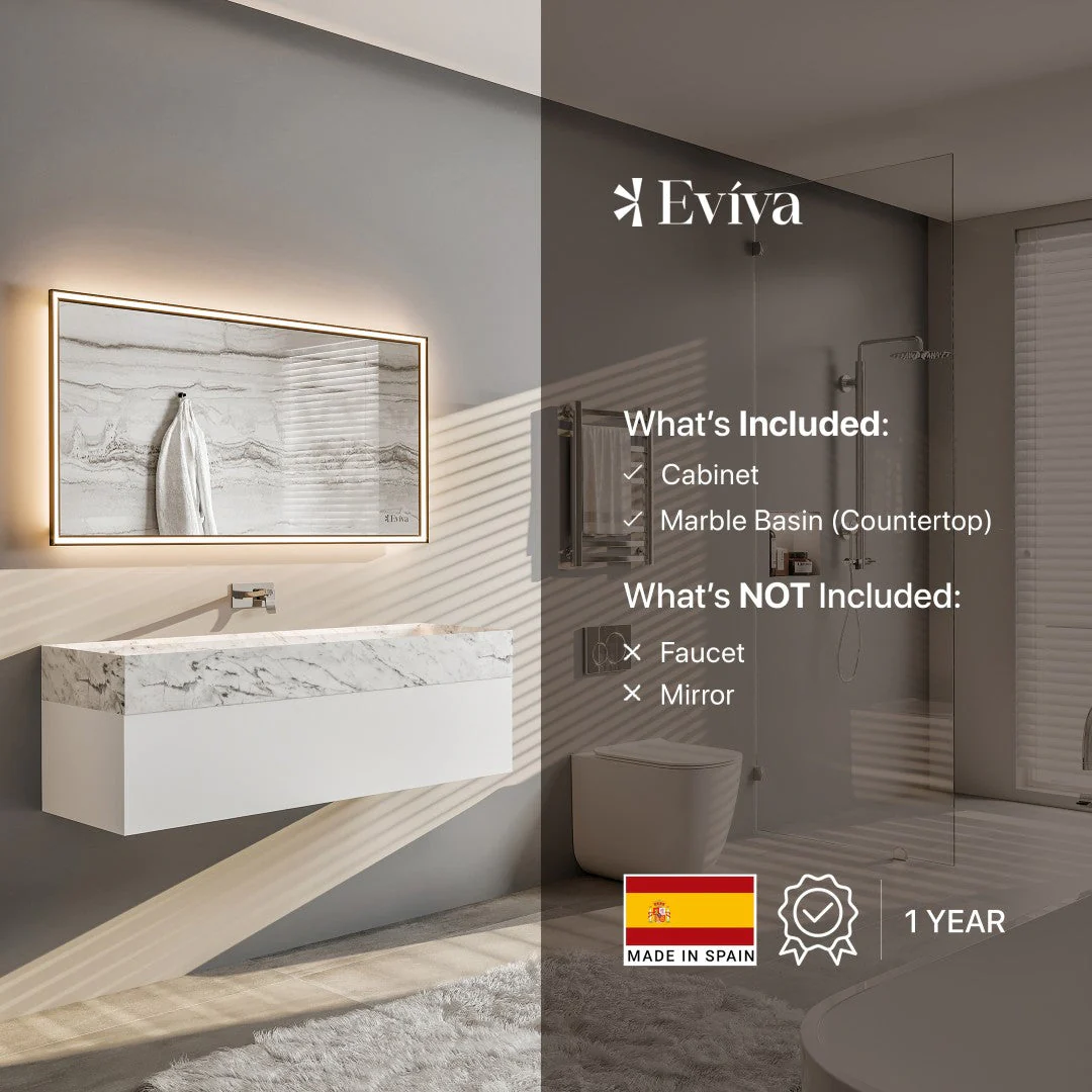 Eviva Fritti 48 in. W x 20 in. D x 16.5 in. H Floating Bathroom Vanity in White with White Carrara Marble Top with Trough Sink - Image 7