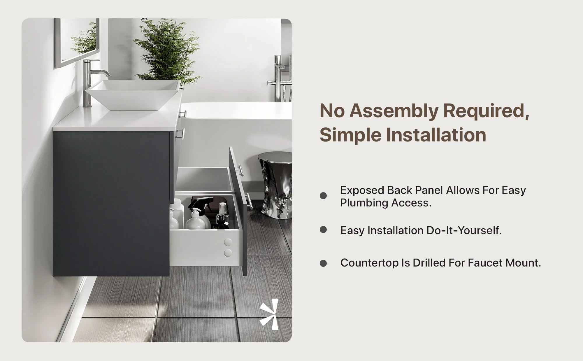 Eviva Luxury 39"W x 20"D Gray Wall-Mount Bathroom Vanity with White Tempered Glass Countertop and Vessel Porcelain Sink - Image 5