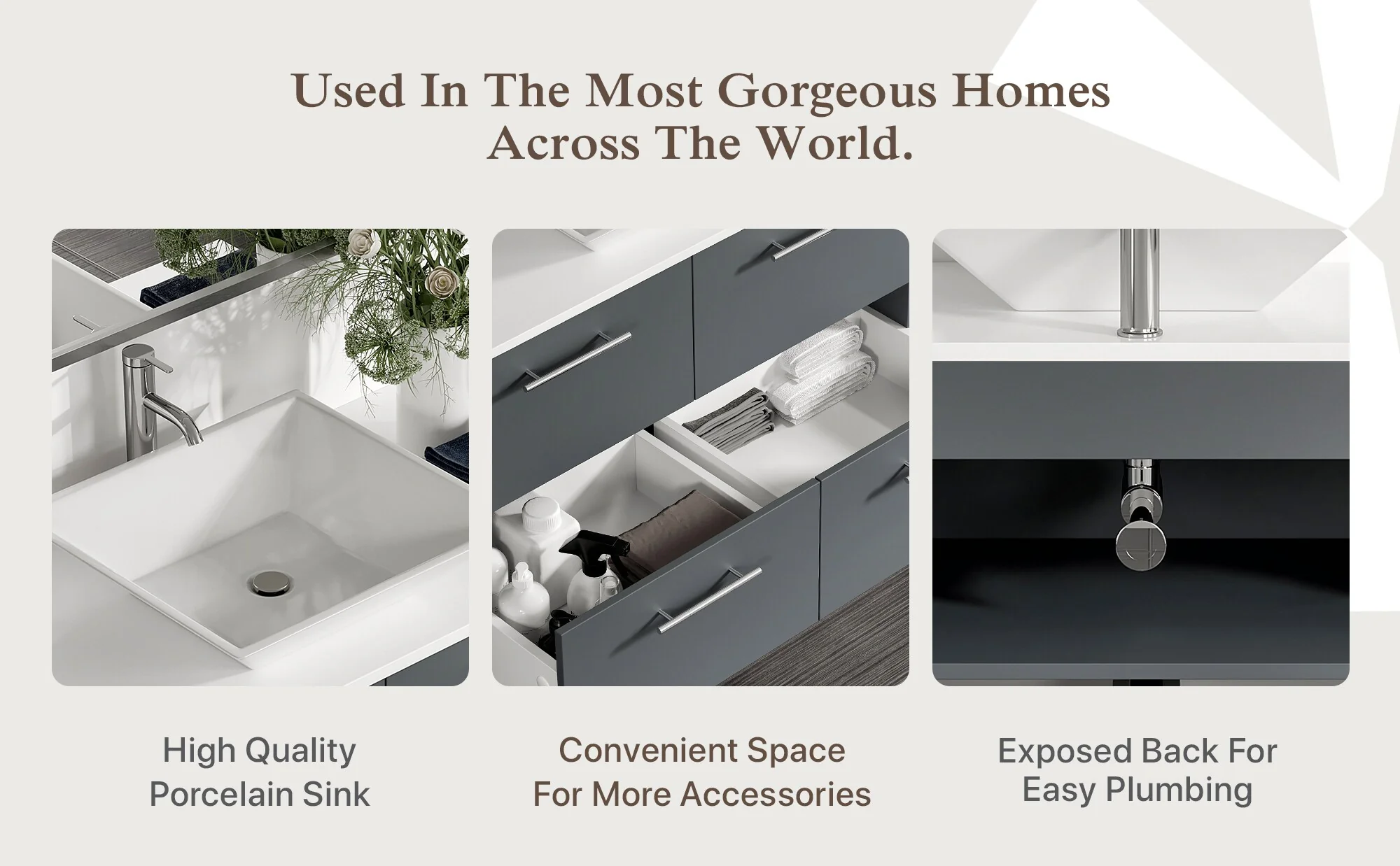 Eviva Luxury 39"W x 20"D Gray Wall-Mount Bathroom Vanity with White Tempered Glass Countertop and Vessel Porcelain Sink - Image 7