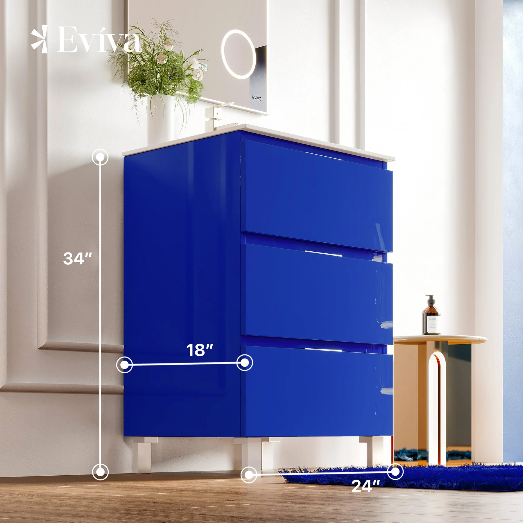Eviva Malmo 24"W x 18"D Blue Bathroom Vanity with White Porcelain Countertop and Integrated Sink - Image 2