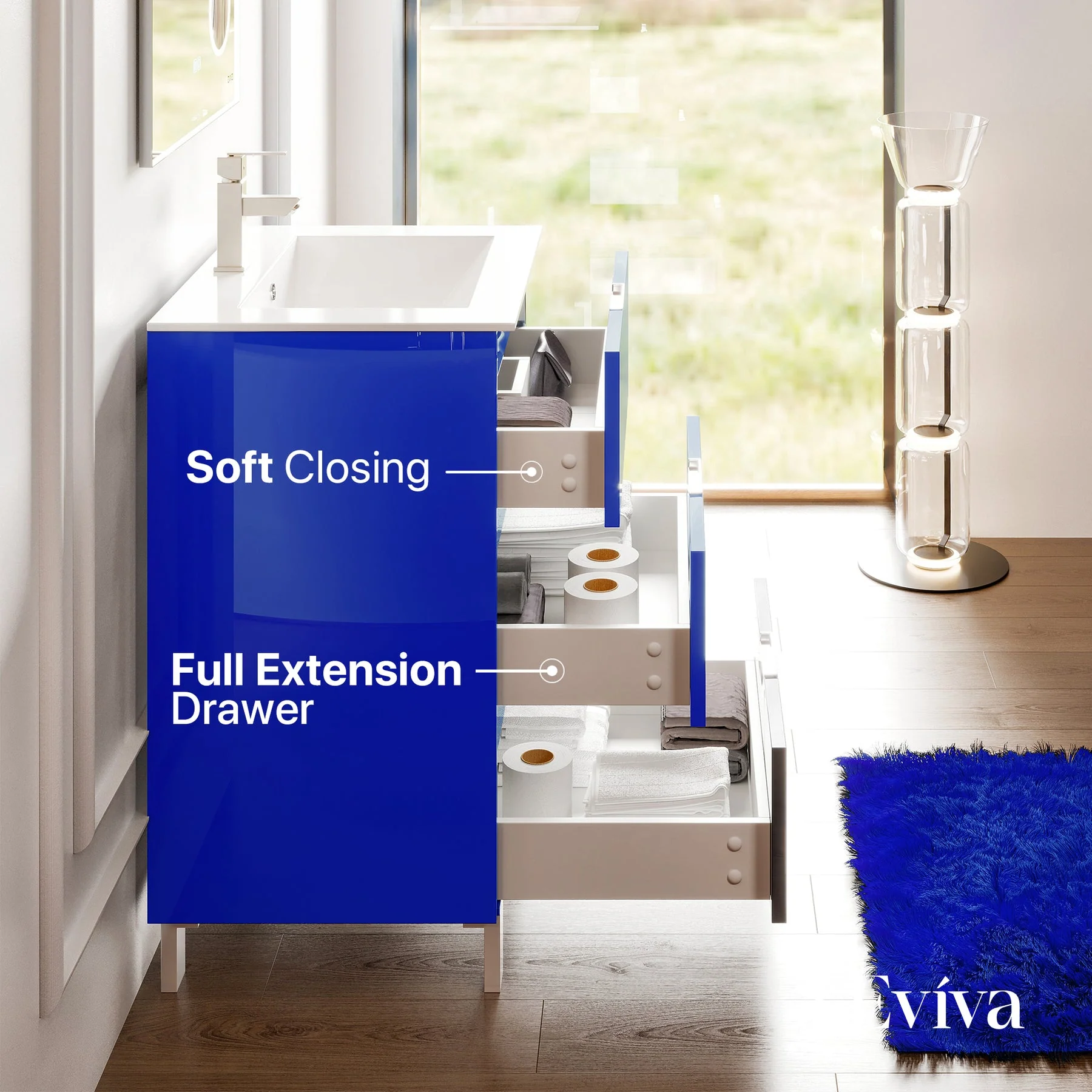 Eviva Malmo 24"W x 18"D Blue Bathroom Vanity with White Porcelain Countertop and Integrated Sink - Image 4