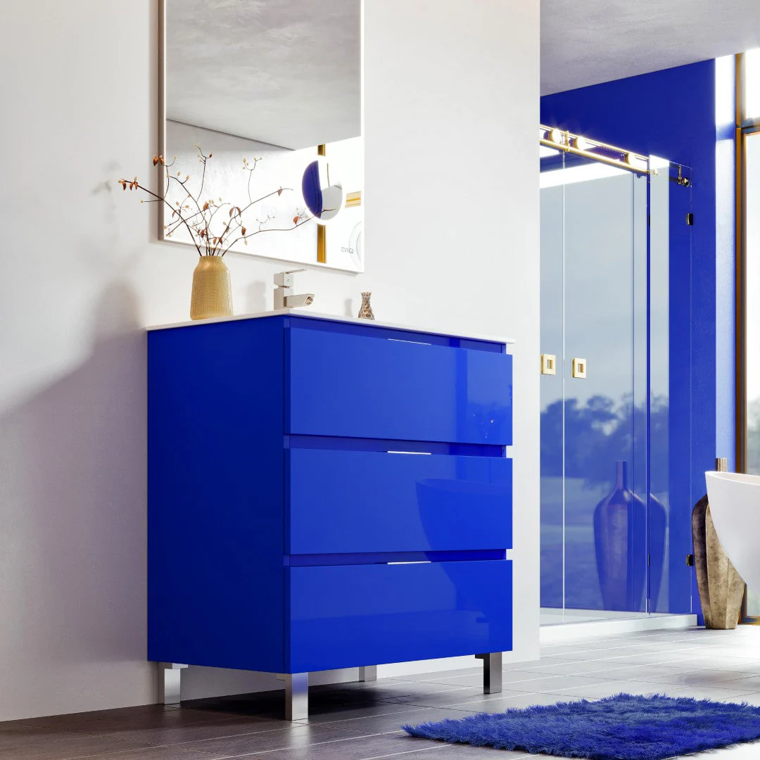 Eviva Malmo 32"W x 14"D Blue Bathroom Vanity with White Porcelain Countertop and Integrated Sink - Image 3