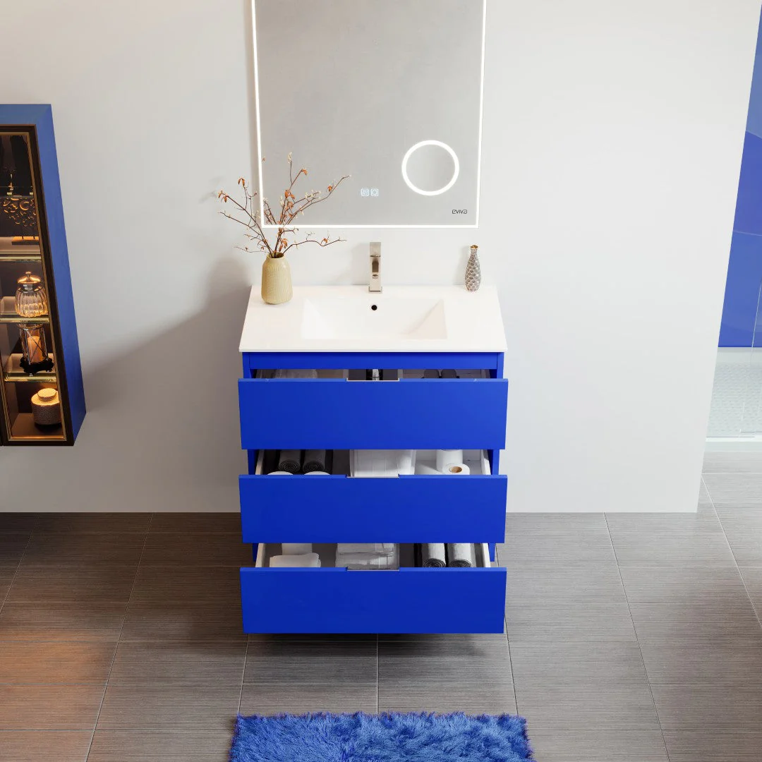 Eviva Malmo 32"W x 14"D Blue Bathroom Vanity with White Porcelain Countertop and Integrated Sink - Image 4