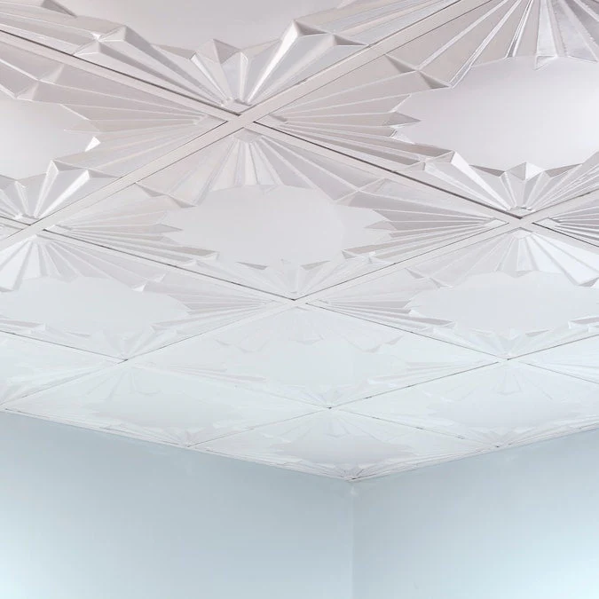 Fasade 2-ft x 2-ft Art Deco Gloss White PVC Drop Ceiling Tile (5-Pack, 20-sq ft / Case) - Image 4