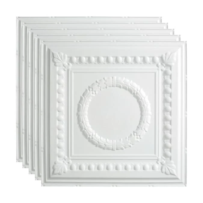 Fasade 2-ft x 2-ft Rosette Matte White PVC Drop Ceiling Tile (5-Pack, 20-sq ft / Case)