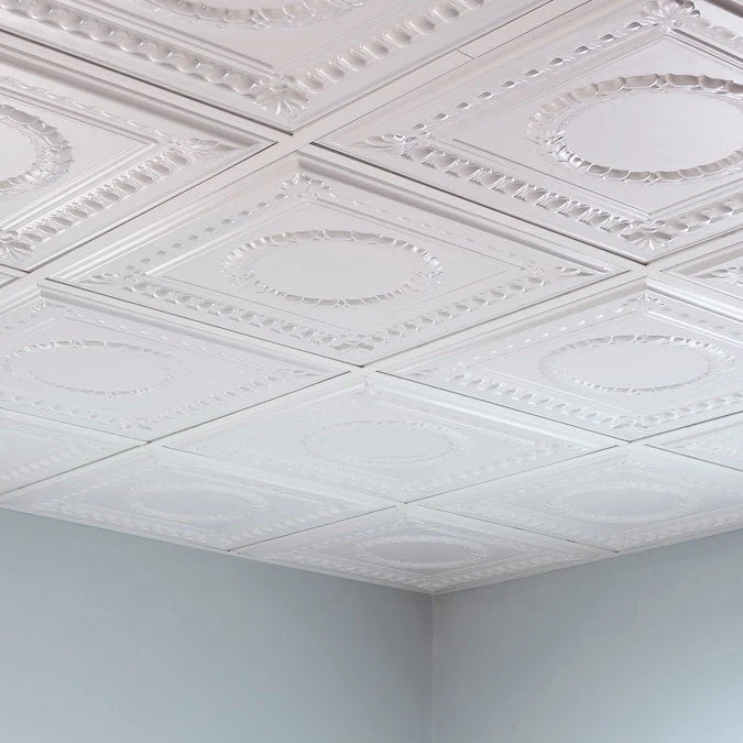 Fasade 2-ft x 2-ft Rosette Matte White PVC Drop Ceiling Tile (5-Pack, 20-sq ft / Case) - Image 4