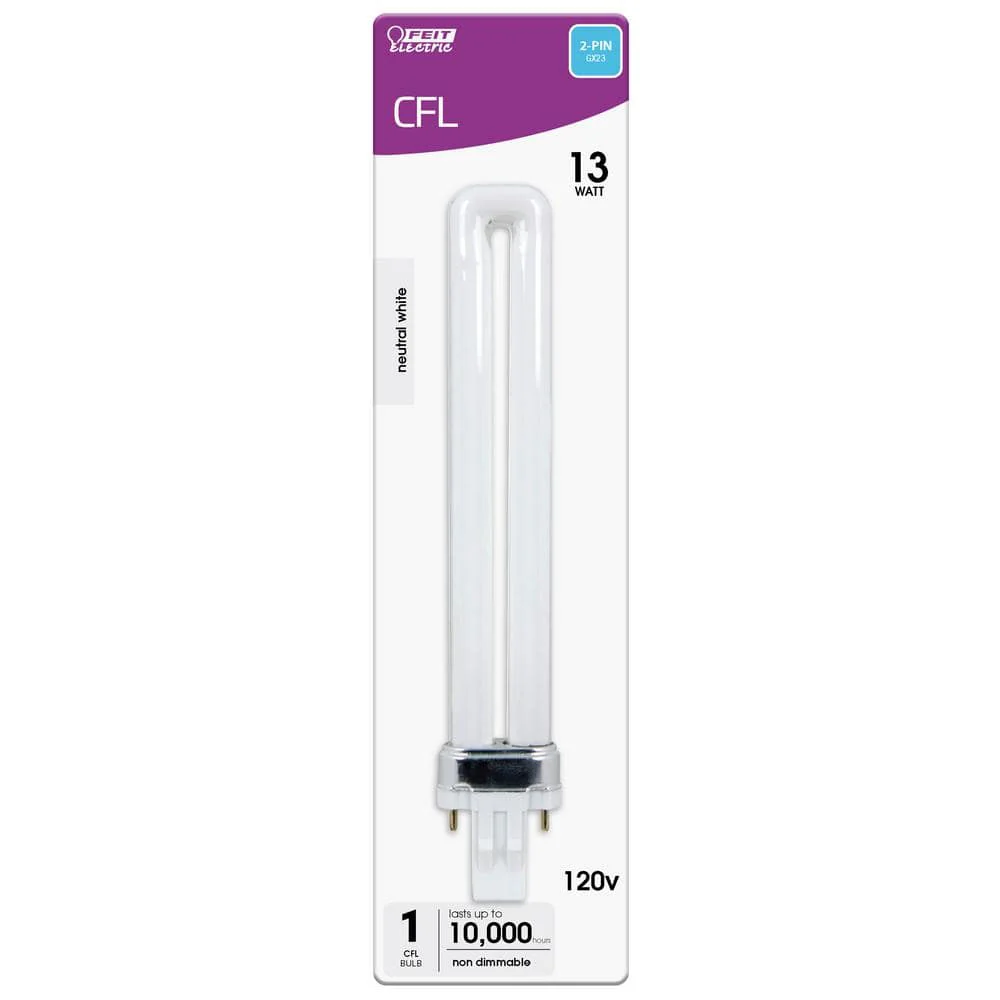 Feit Electric 13-Watt PL CFLNI Twin Tube, 2-Pin GX23 Plug-In CFL Light Bulb, Bright White 3500K (24-Pack) - Image 5