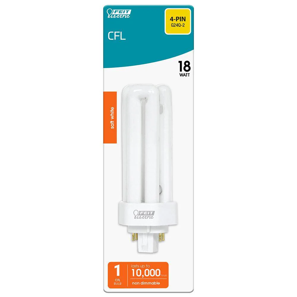 Feit Electric 18W PL CFLNI Triple Tube 4-Pin GX24Q-2 Base Compact Fluorescent Light Bulb, Soft White 2700K (6-Pack) - Image 2