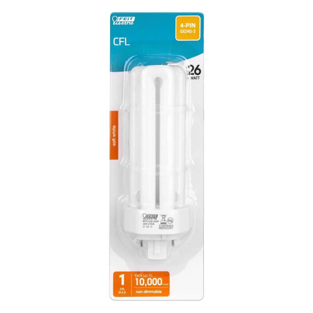Feit Electric 26-Watt Equivalent PL CFLNI Triple Tube 4-Pin GX24Q-3 Base CFL Light Bulb, Soft White 2700K (1-Pack) - Image 3