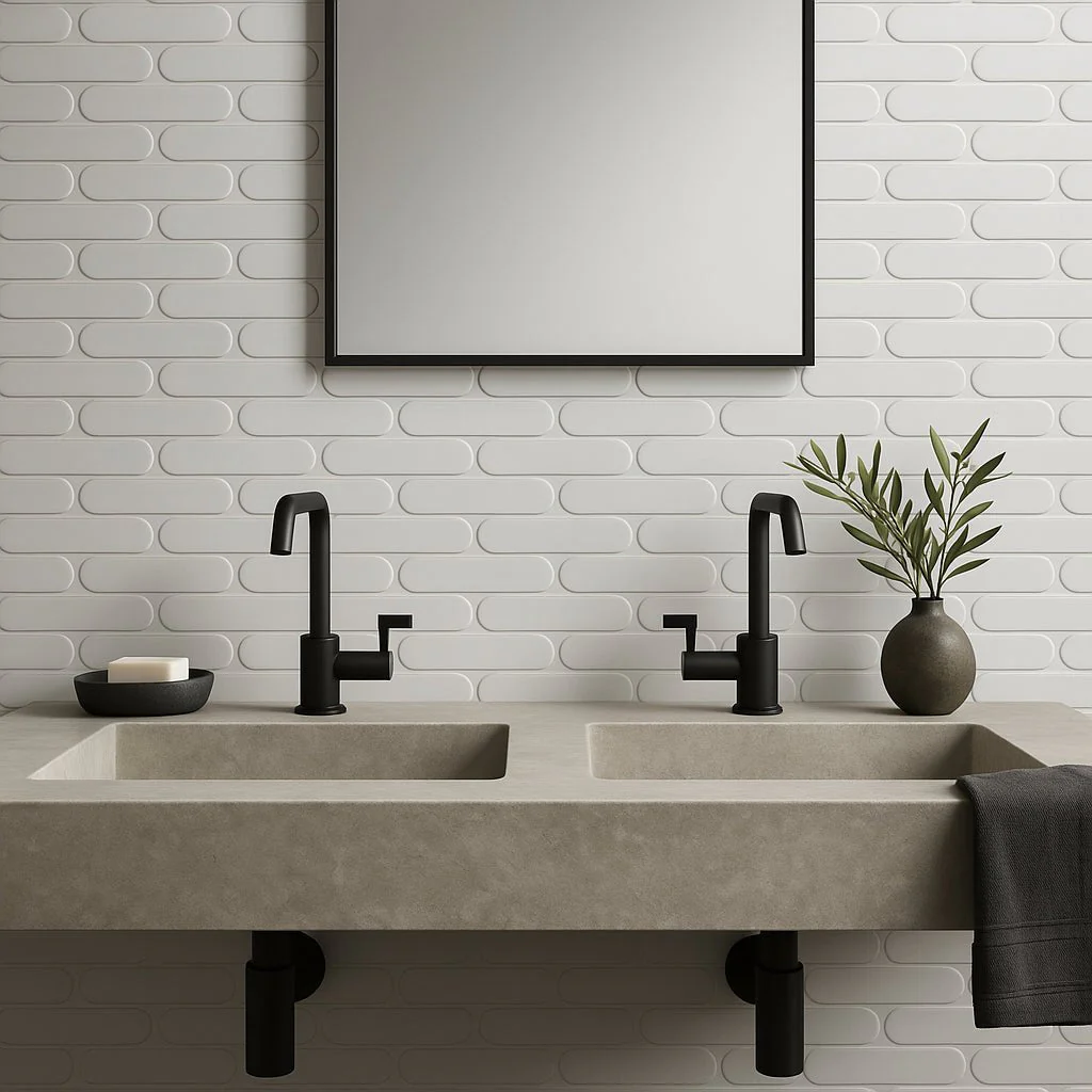 Festival White Elongated Oval Porcelain Mosaic Tile 15 x 12 - High Gloss Finish - Image 3