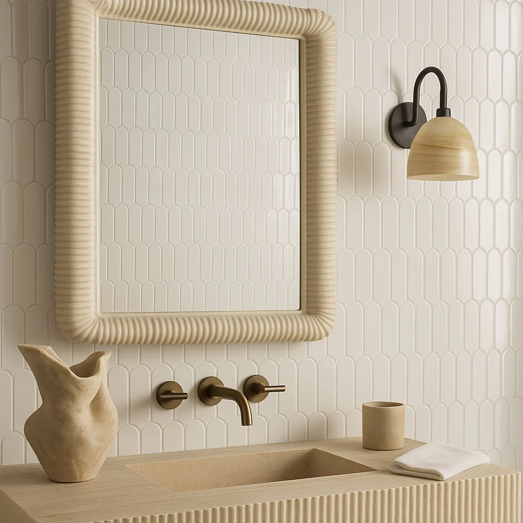 Festival White Scallop Porcelain Mosaic Tile - 13 x 13 Inches, High Gloss Finish, Durable Porcelain - Image 3