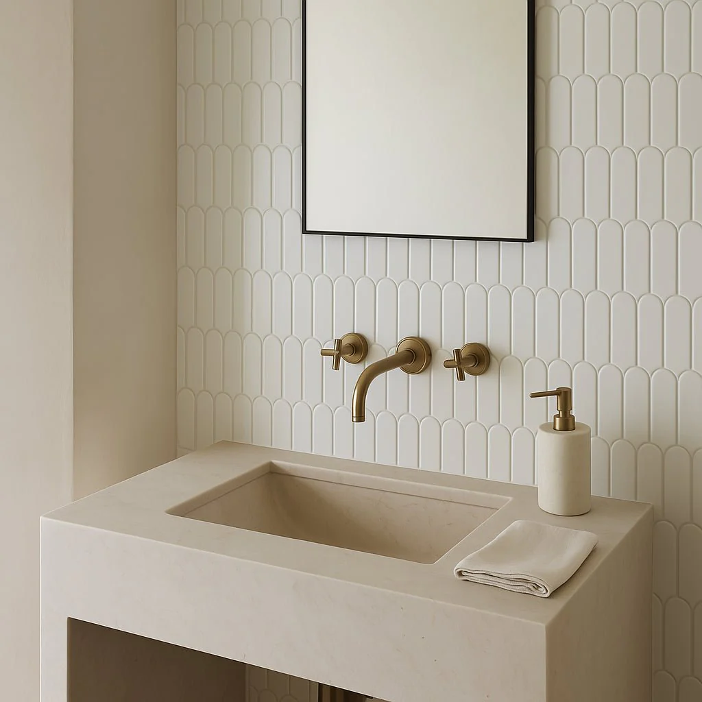 Festival White Scallop Porcelain Mosaic Tile - 13 x 13 Inches, High Gloss Finish, Durable Porcelain - Image 4