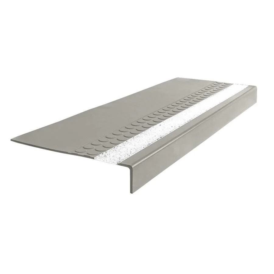 Flexco Rubber Stair Tread, Radial Square Nose with Grit Strip #575, 54 in x 12.25 in x 0.3125 in, Light Gray