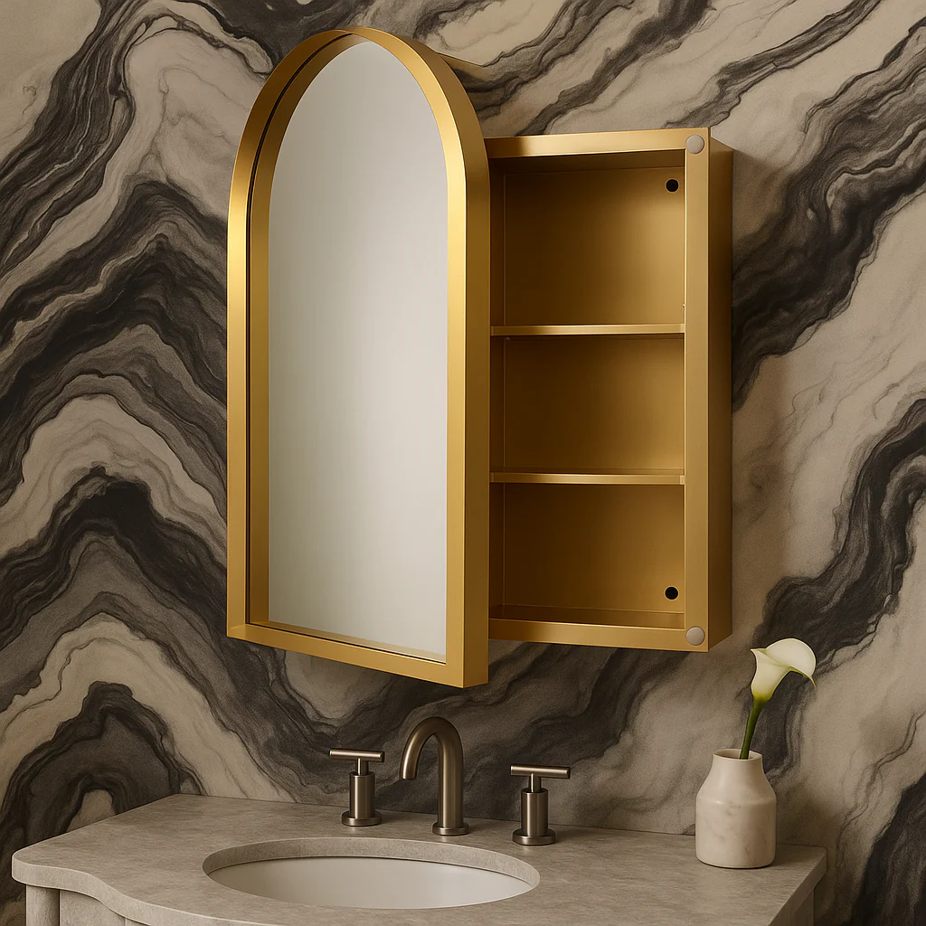 Flynama Gold Wall Cabinet with Mirror, 24" x 35.8" - Image 3