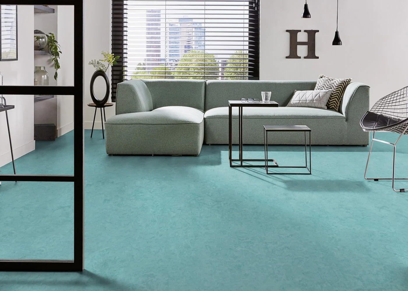 Forbo Flooring Systems Marmoleum Cinch Loc Seal Aqua 10-mm T x 12-in W x 12-in L Waterproof Tile Look Laminate Flooring (6.78-sq ft / Carton)