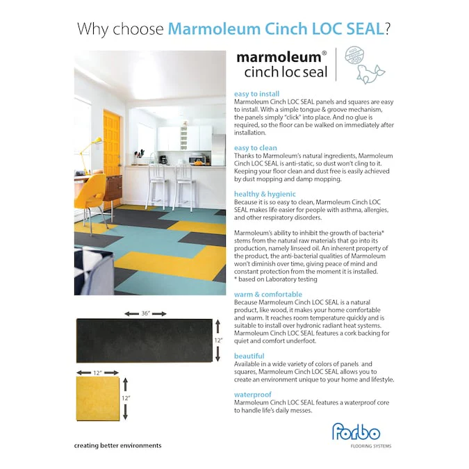 Forbo Flooring Systems Marmoleum Cinch Loc Seal Blue 10-mm T x 12-in W x 12-in L Waterproof Tile Look Laminate Flooring (6.78-sq ft / Carton) - Image 6