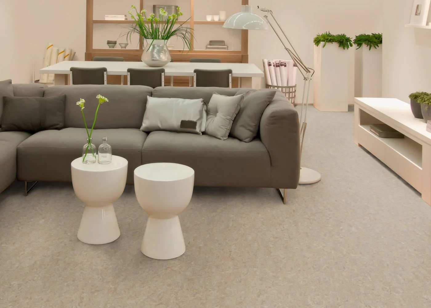 Forbo Flooring Systems Marmoleum Cinch Loc Seal Weathered Sand 10-mm T x 12-in W x 12-in L Waterproof Tile Look Laminate Flooring (6.78-sq ft / Carton)