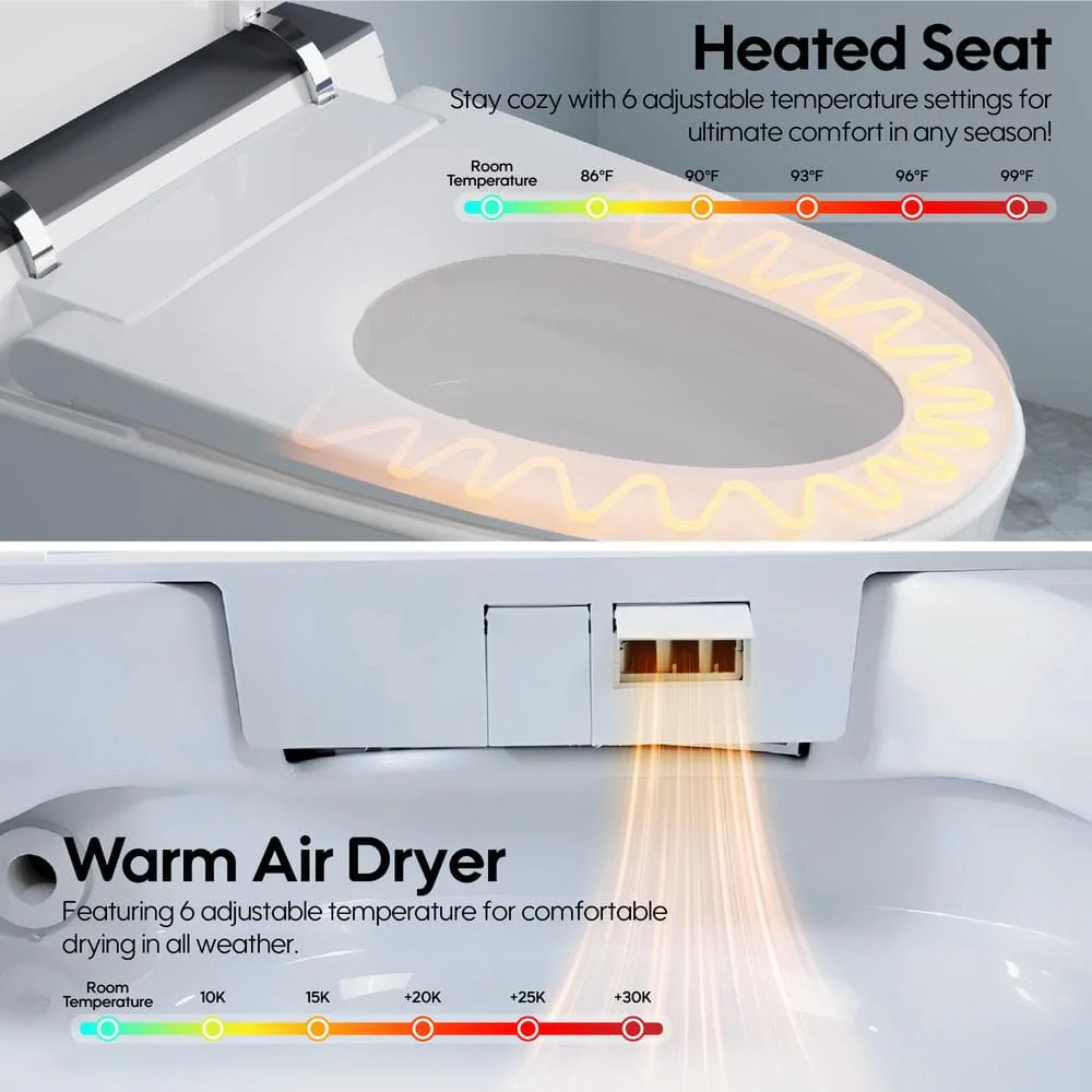 FORCLOVER 12-in-1 Dual Flush Smart Tank Elongated Toilet with Heated Seat & Dryer - Image 4