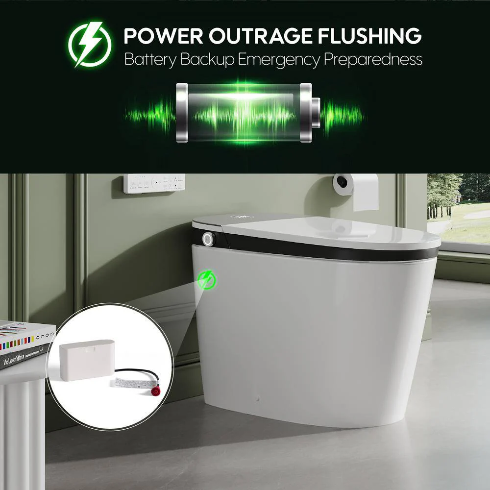 FORCLOVER 12-in-1 Dual Flush Smart Tank Elongated Toilet with Heated Seat & Dryer - Image 9