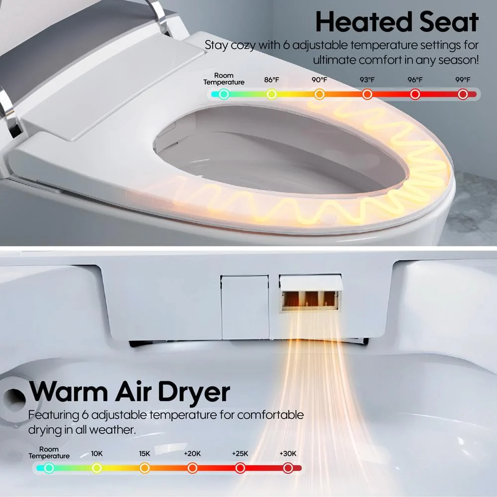 FORCLOVER Smart Dual Flush Elongated Toilet with Heated Seat & Dryer - Image 3