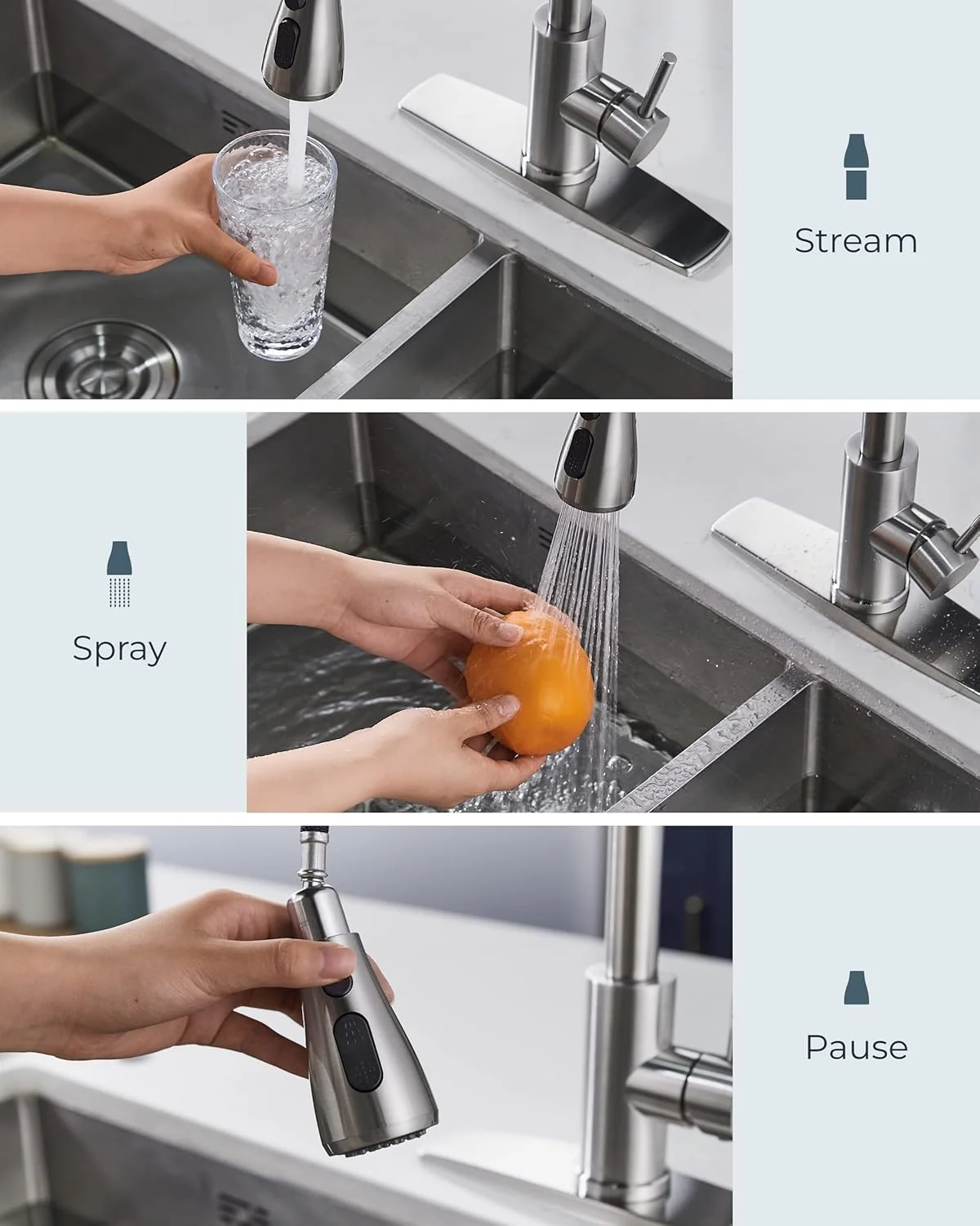 FORIOUS Pull Down Sprayer Kitchen Faucet, Brushed Nickel, High Arc Single Handle, Stainless Steel - Image 3