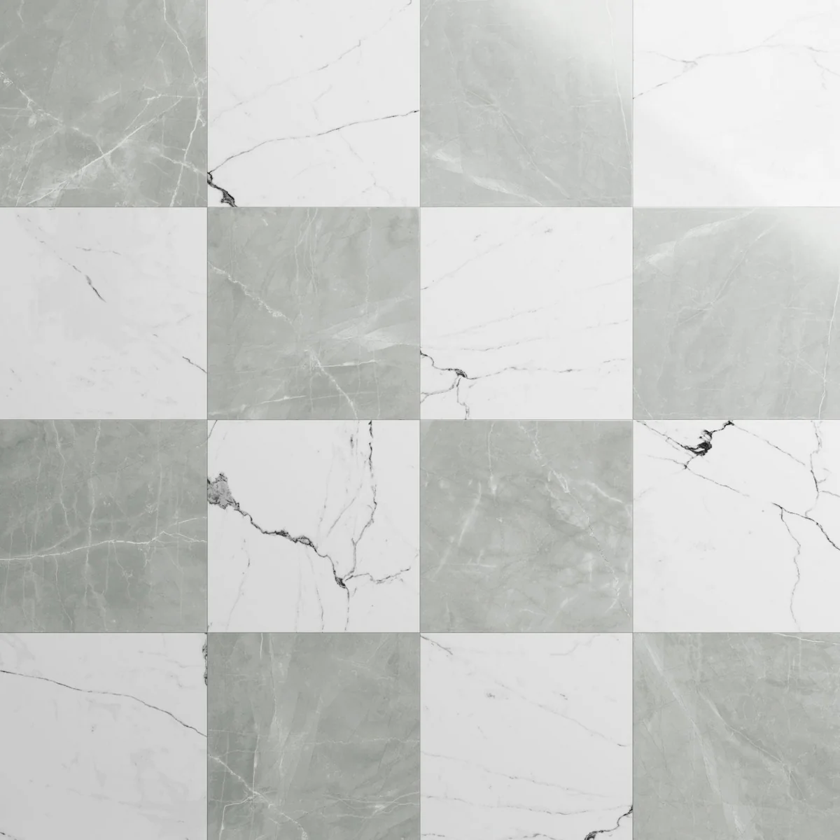 Fortunato Amani Gray and Calacatta White 12x12 Polished Porcelain Checkerboard Tile