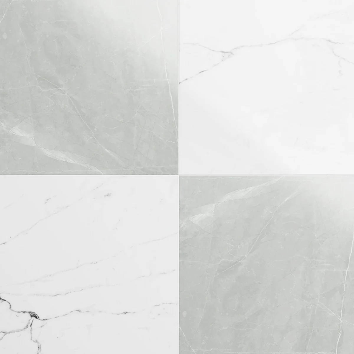 Fortunato Amani Gray and Calacatta White 12x12 Polished Porcelain Checkerboard Tile - Image 5
