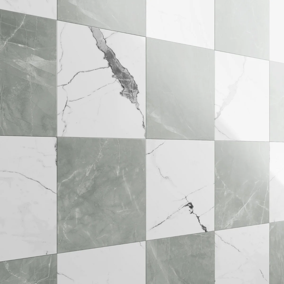 Fortunato Amani Gray and Calacatta White 12x12 Polished Porcelain Checkerboard Tile - Image 7