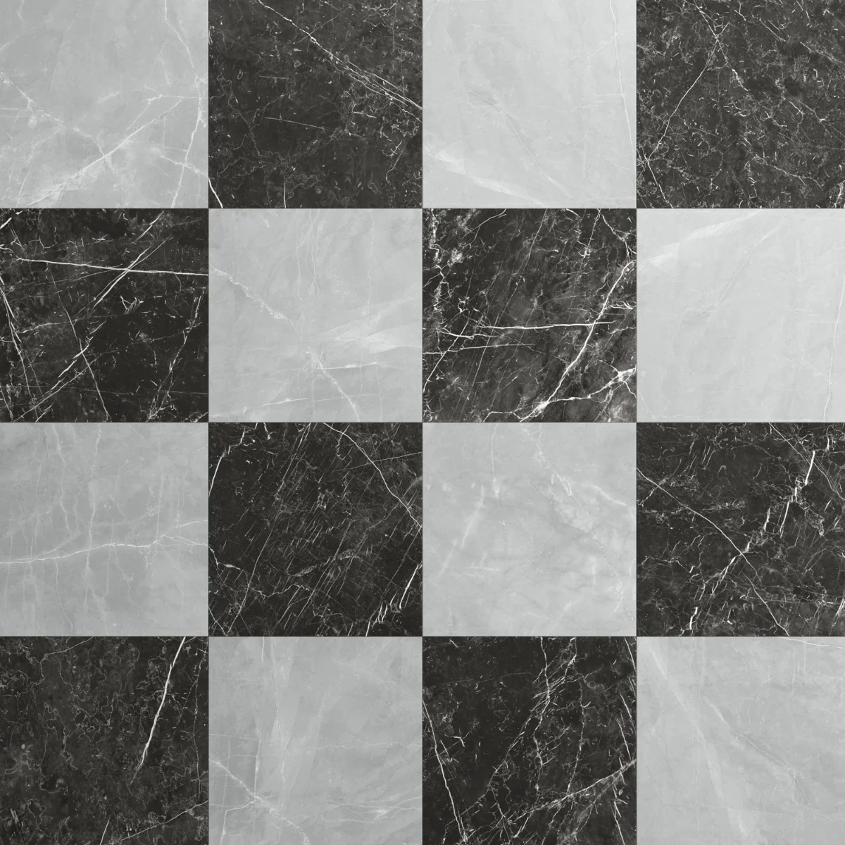 Fortunato Amani Gray and Nero Marquina Black 12x12 Matte Porcelain Checkerboard Tile