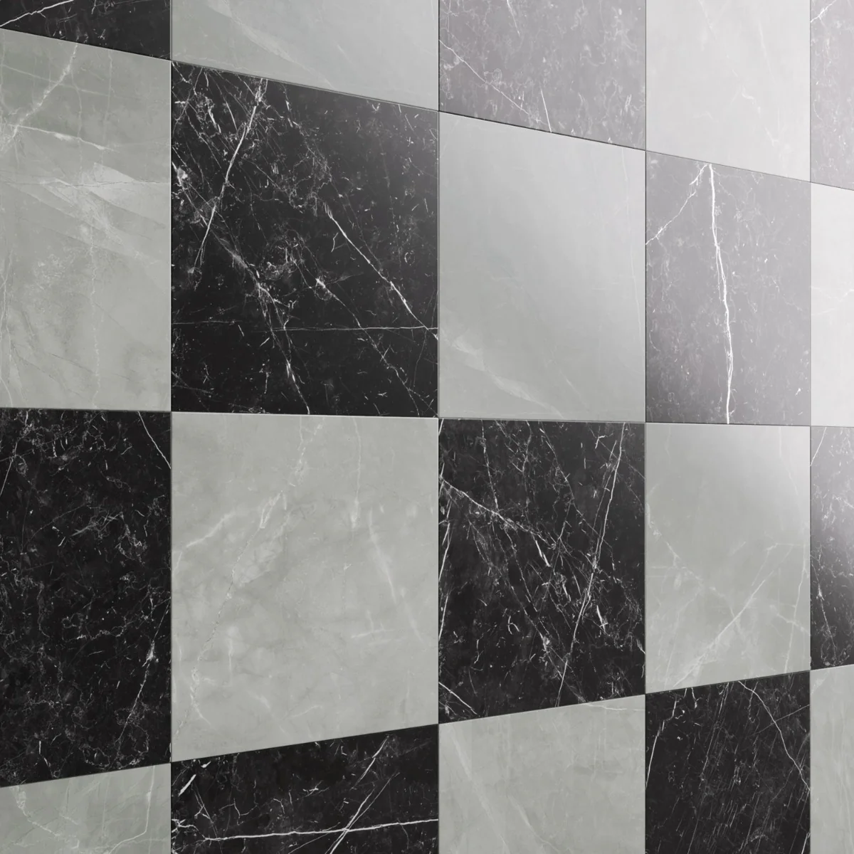 Fortunato Amani Gray and Nero Marquina Black 12x12 Polished Porcelain Checkerboard Tile - Image 7