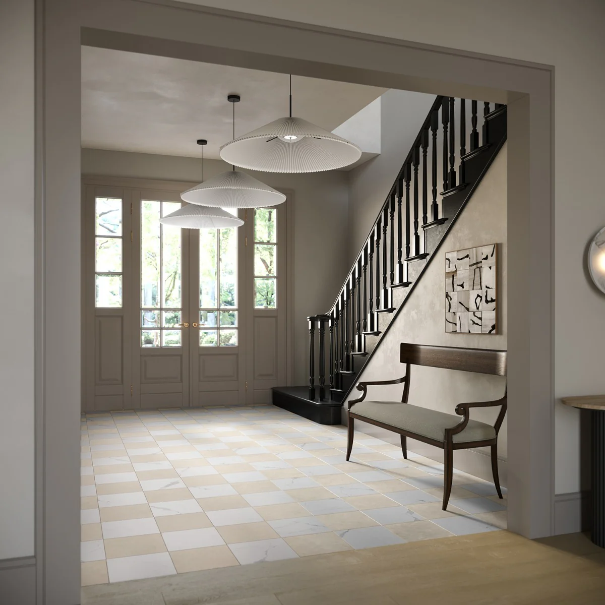 Fortunato Calacatta and Marfil 12x12 Matte Porcelain Checkerboard Tile - Image 2