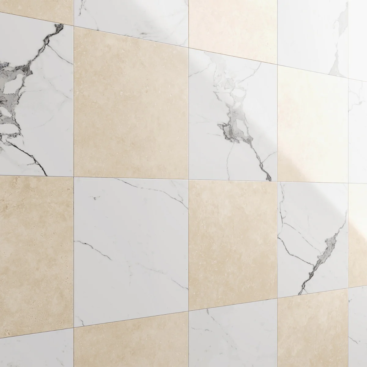 Fortunato Calacatta and Marfil 12x12 Polished Porcelain Checkerboard Tile - Image 7