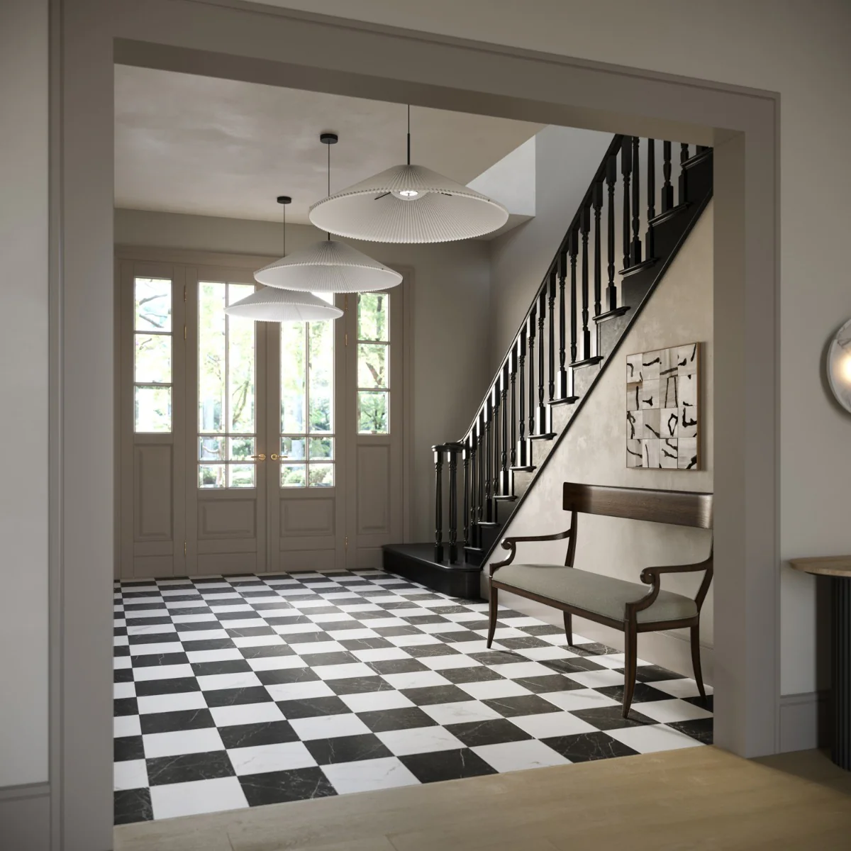 Fortunato Calacatta and Nero Marquina 12x12 Matte Porcelain Checkerboard Tile - Image 2