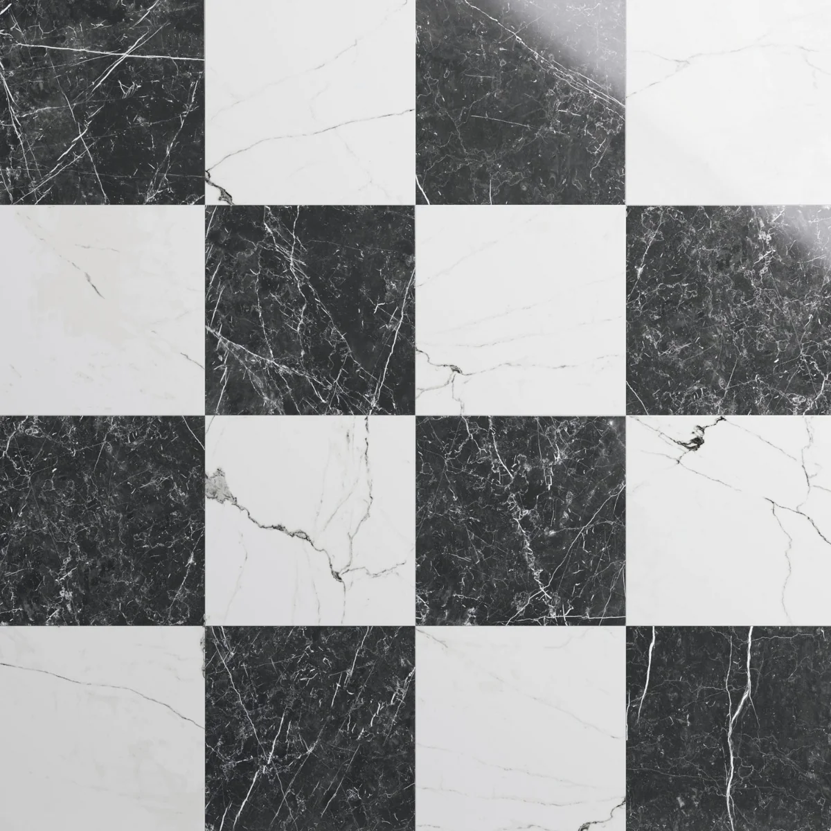 Fortunato Calacatta and Nero Marquina 12x12 Polished Porcelain Checkerboard Tile