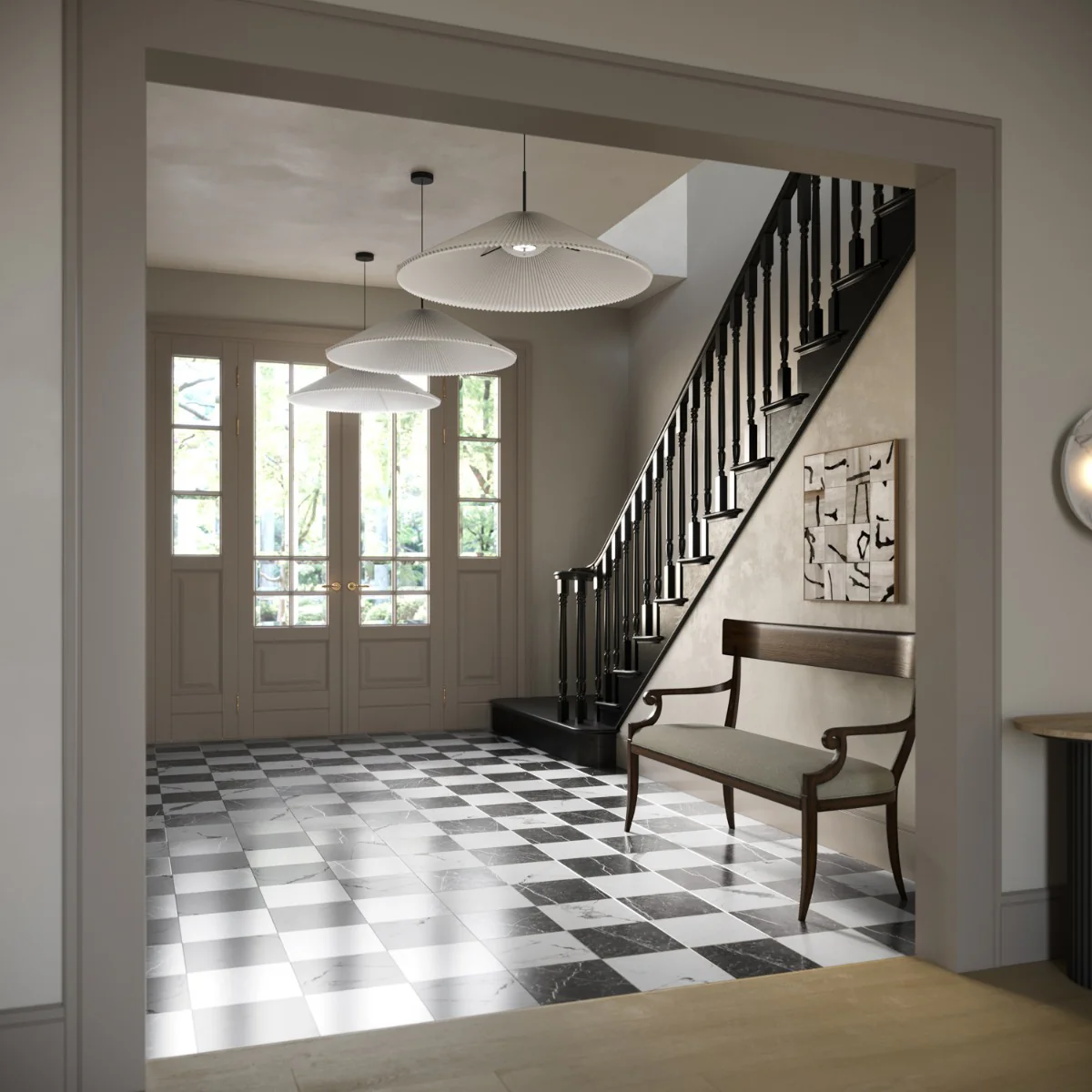 Fortunato Calacatta and Nero Marquina 12x12 Polished Porcelain Checkerboard Tile - Image 2