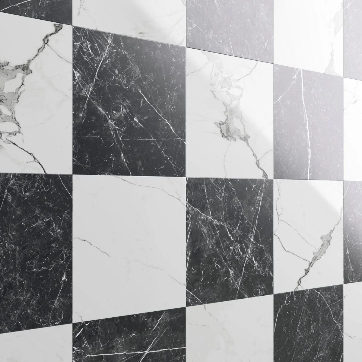 Fortunato Calacatta and Nero Marquina 12x12 Polished Porcelain Checkerboard Tile - Image 7