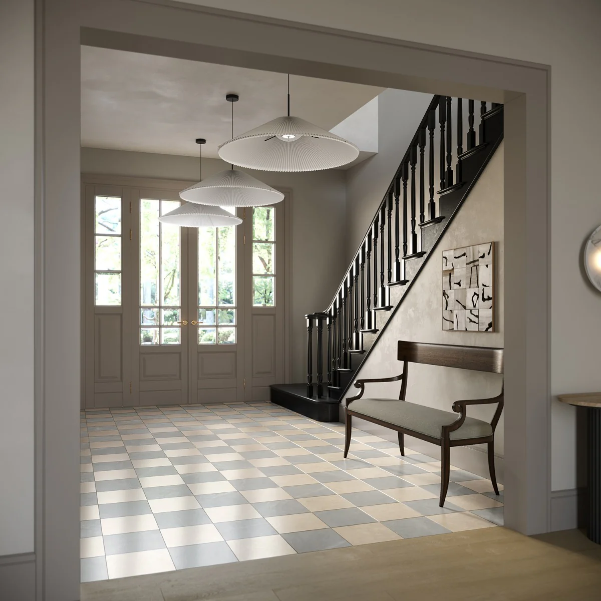 Fortunato Marfil Beige and Amani Gray 12x12 Polished Porcelain Checkerboard Tile - Image 2