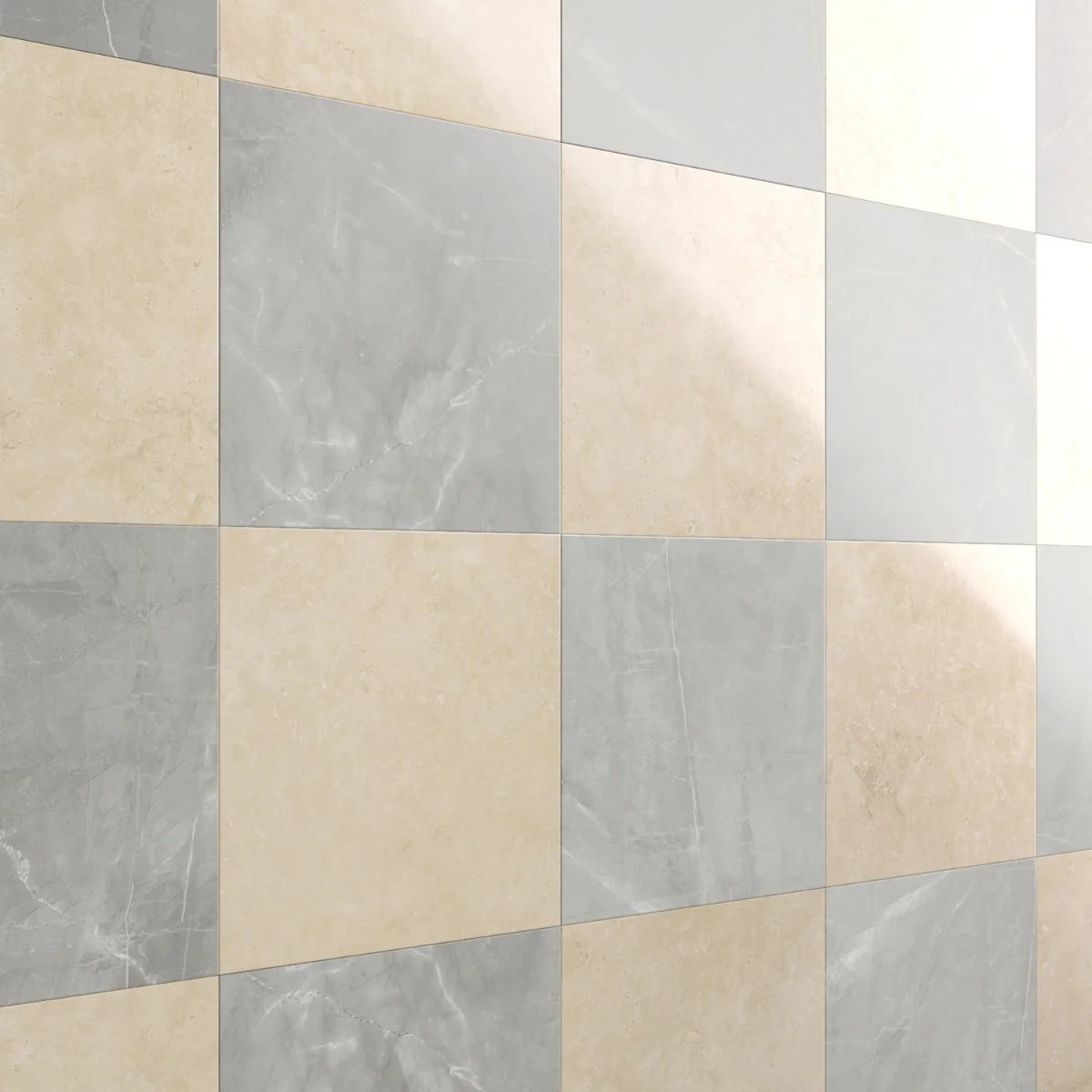 Fortunato Marfil Beige and Amani Gray 12x12 Polished Porcelain Checkerboard Tile - Image 7