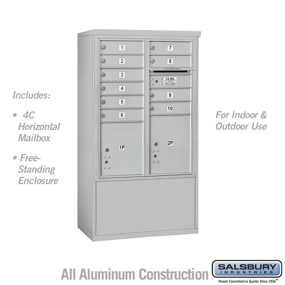 Free-Standing 4C Horizontal Mailbox Unit - 10 Door High, Double Column, Bronze, USPS Access - Image 2