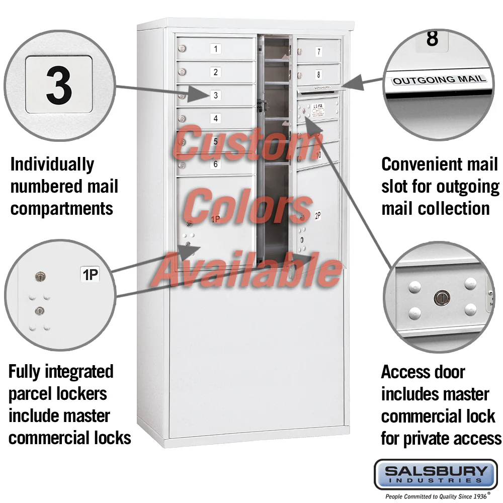 Free-Standing 4C Horizontal Mailbox Unit - 10 Door High, Double Column, Custom Color, Front Loading, Private Access - Image 3
