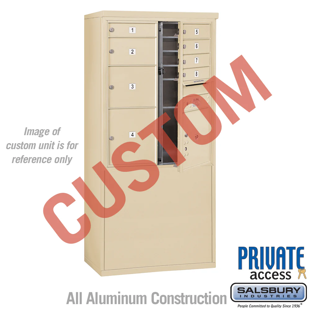 Free-Standing 4C Horizontal Mailbox Unit - 10 Door High - Double Column - Sandstone - Front Loading - Private Access