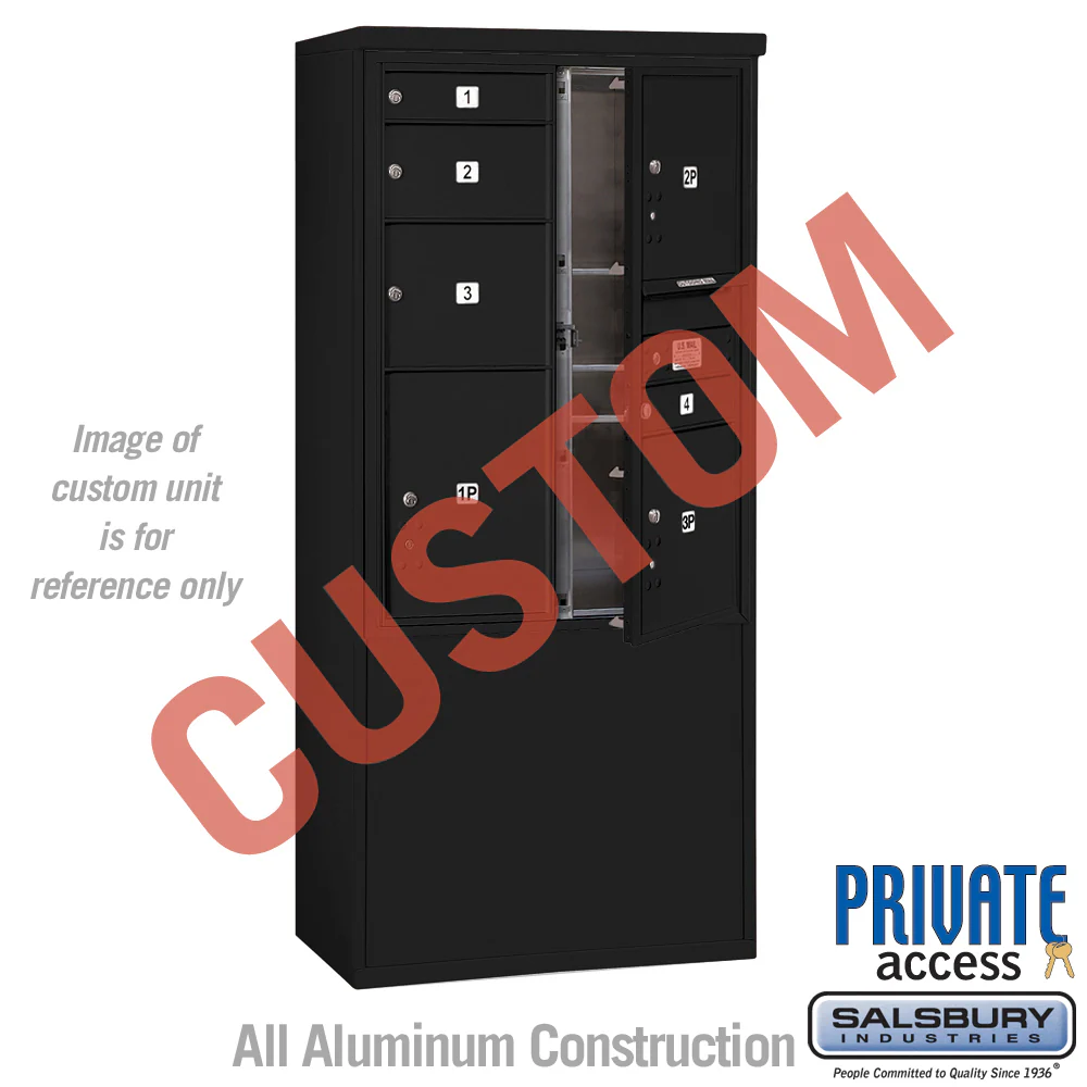 Free-Standing 4C Horizontal Mailbox Unit - 11 Door High, Double Column, Black, Front Loading, Private Access