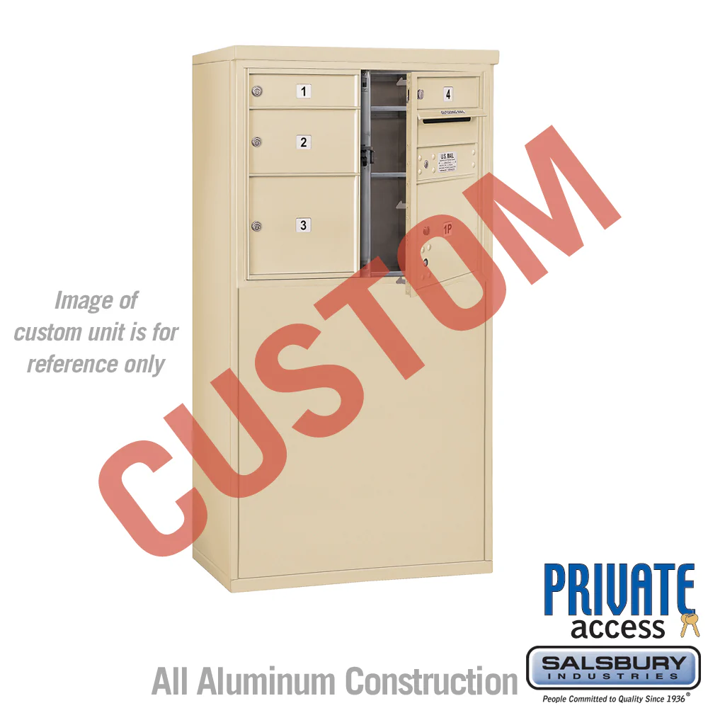 Free-Standing 4C Horizontal Mailbox Unit - Double Column - Sandstone - Front Loading - Private Access