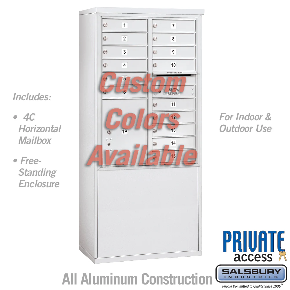 Free-Standing 4C Horizontal Mailbox Unit with 15 MB1 Doors and 1 PL5 Parcel Locker