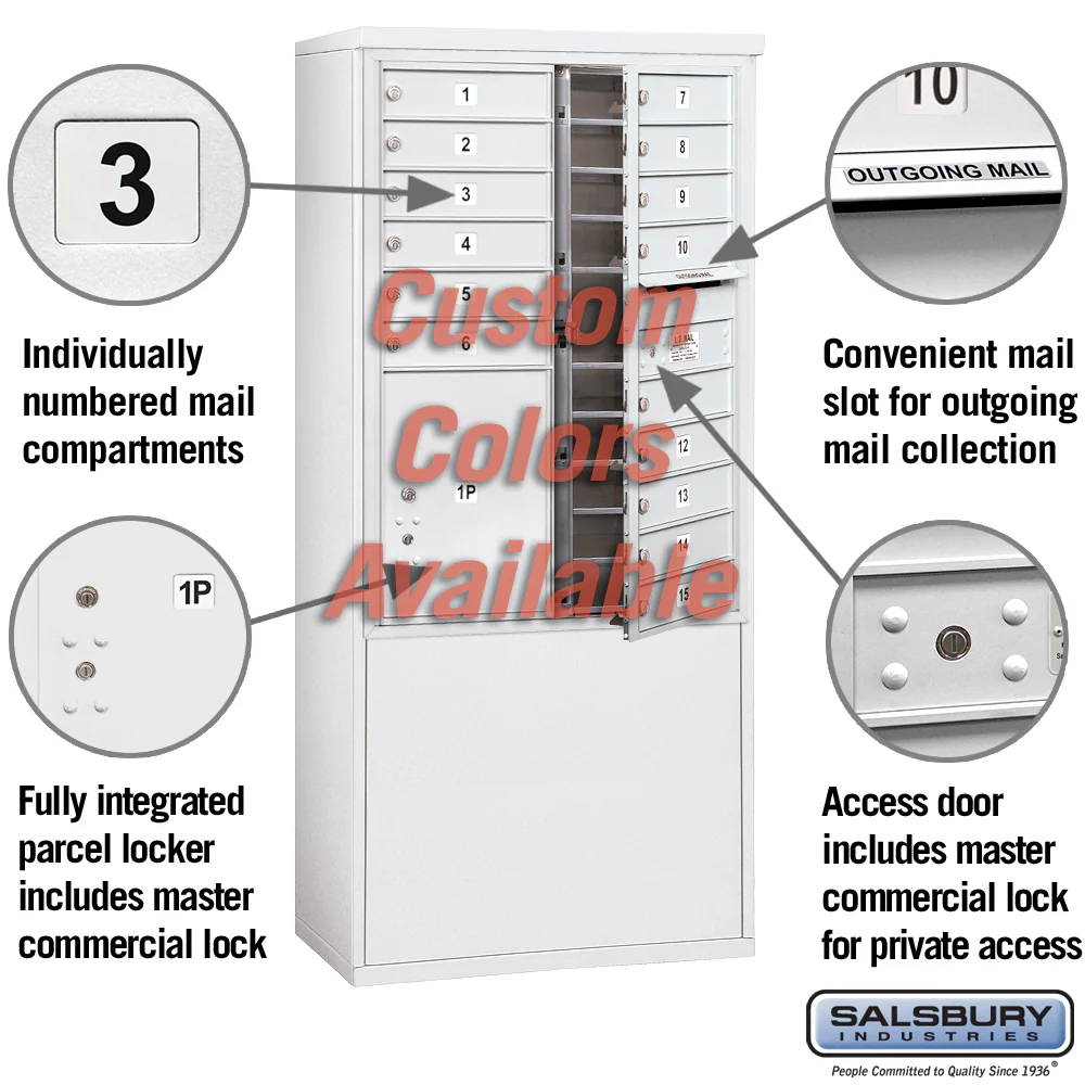 Free-Standing 4C Horizontal Mailbox Unit with 15 MB1 Doors and 1 PL5 Parcel Locker - Image 2