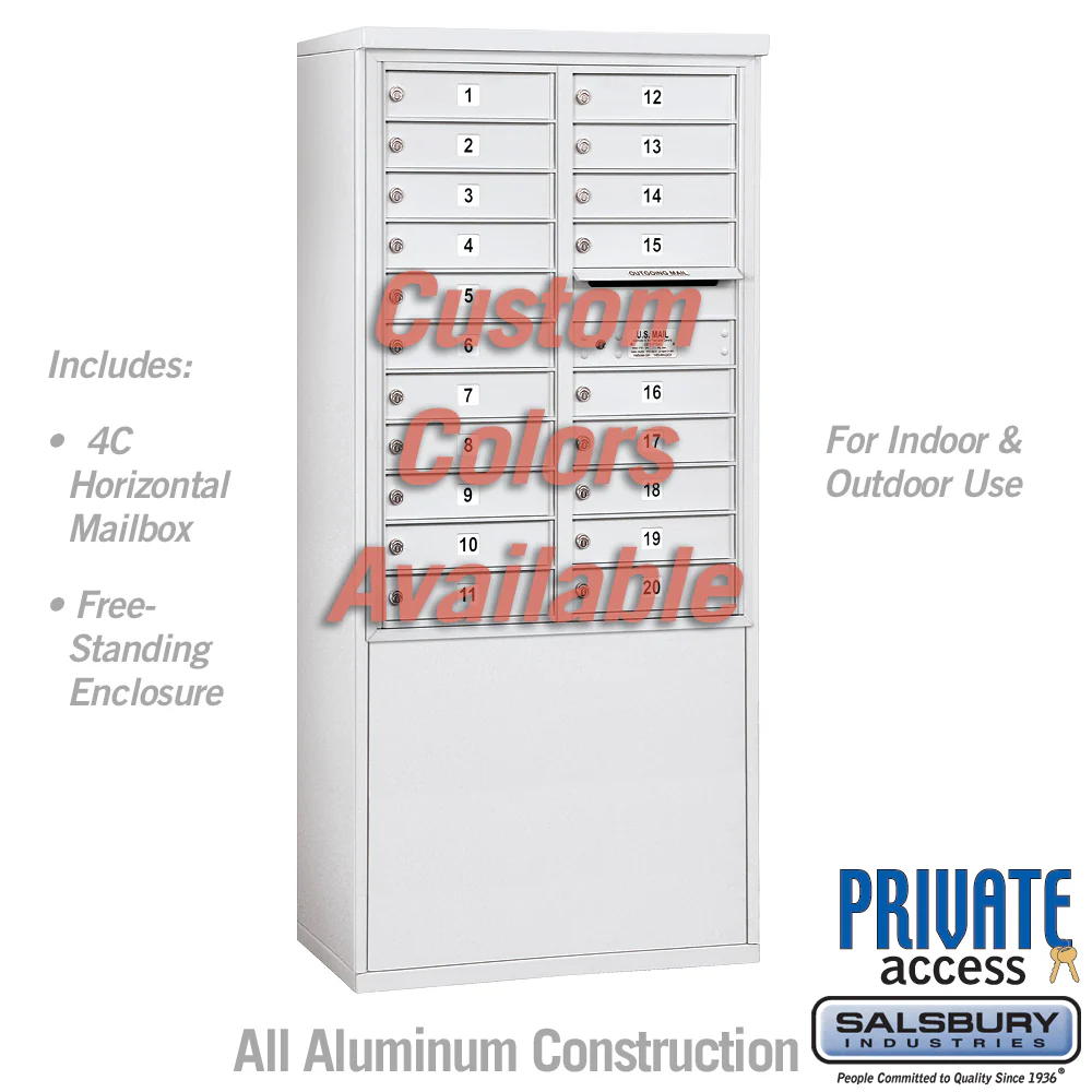 Free-Standing 4C Horizontal Mailbox Unit with 20 Compartments and Secure Lock