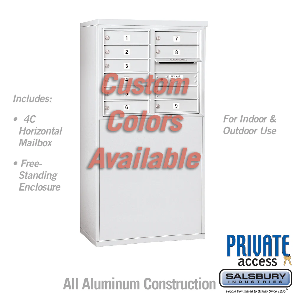 Free-Standing 4C Horizontal Mailbox Unit with 9 MB1 Doors, Front Loading, Private Access