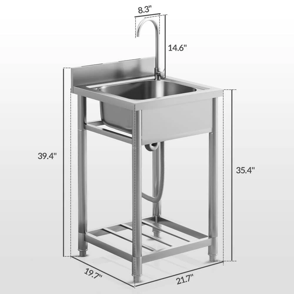 Freestanding Stainless Steel Laundry & Utility Sink with Faucet - Image 9