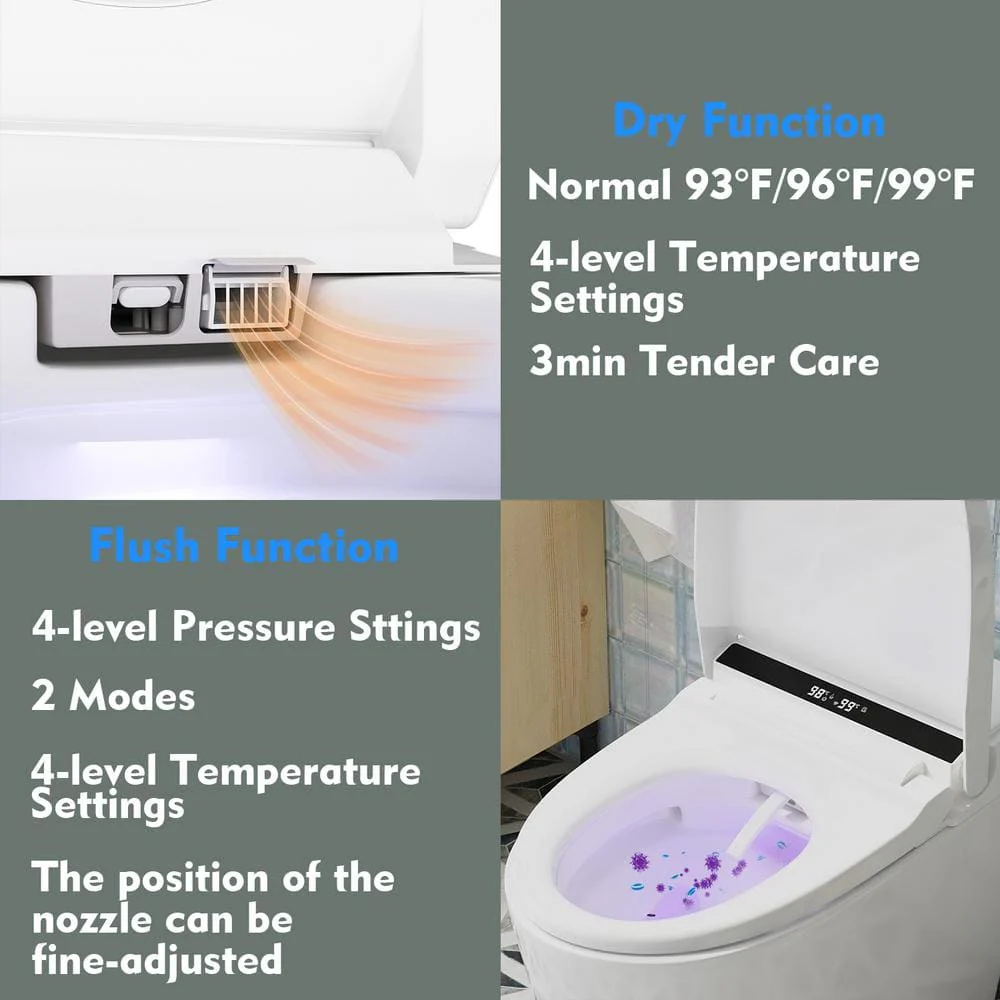 FUFU&GAGA Elongated Smart Bidet Toilet with Foot Sensing, Heated & Digital Display - 1.28 GPF - Image 6